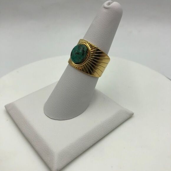18K Gold Plated Turquoise Women’s Statement Ring Waterproof Hypoallergenic - Picture 5 of 10